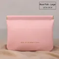 Rose pink large PU leather storage bag with gold squeeze spring closure and text detail - Large / Rose Pink