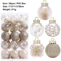 30-piece 6cm transparent PET Christmas ball set with gold glitter and feather designs - Champagne Gold