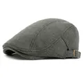 Classic dark grey knitted cotton beret flat cap with vintage metal buckle adjustment - Adjustable / Dark Gray