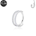 Silver F136 titanium hinged ring with double-row white zircon stones for ears or nose - 10mm / Silver Double Row Rhinestone Hinged