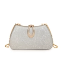 Elegant silver glitter evening bag with gold chain strap and diamond buckle closure - Silver