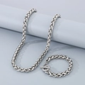 Conjunto de collar y pulsera de cadena cubana plateada con cierres en T de circonitas - Cadena de Cesta Tejida (10mm) / Pulsera 21cm / Color Acero