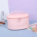 Pink heart quilted vanity bag with top handle and double zipper in a Y2K style design - Oval / Pink