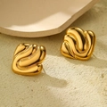 Close-up of 18K gold-plated wavy geometric earrings showing polished surface and size - Minimalist Wave Streamlined Stud Earrings