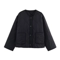 Women's black quilted waterproof jacket with diamond pattern and front pockets - XS / Black
