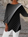 Camiseta de manga larga para mujer con cuello redondo y rayas geométricas en blanco y negro - S / Tops / Rayas Diagonales B&N