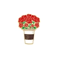 Cute enamel pin badge featuring a coffee cup with red roses and golden metal edges - Red Rose Coffee Cup (CZ2464-1)