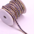 Three-row rhinestone chain with AB and dark blue crystals on gold metal spool - 1 Yard/Pack / Gold Base AB+Deep Blue