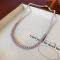 Vintage French style lavender purple pearl necklace with elegant metallic clasp for women - 40# Necklace-Purple-Lavender
