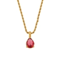 Collana a corda intrecciata dorata da 2mm con ciondolo in gemma rossa a forma di pera - Zirconia Rosso Granata