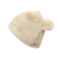 Vista detallada del gorro de felpa beige con orejas de oso y textura de piel sintética - M(56-58cm) / Caqui