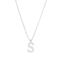 Silver tone titanium steel necklace with letter S pendant paved in clear cubic zirconia - Silver-S