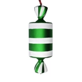 Christmas tree ornament with green and white striped candy design and red ribbon hanger - Style D Green White Cylinder Candy Single