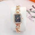 Elegant rose gold women's watch with a black rectangular diamond dial on a chain strap - Rose Gold Black Face