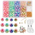 DIY jewelry kit with gradient imitation pearls and ocean-themed metal charms in grid box - Set 2