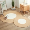 Japanese jute woven round rug set with two-tone beige and white spiral pattern - 120cm / Khaki and White