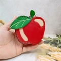 Handgefertigte Leder-Geldbörse in Apfelform mit rotem Finish und grünem Blatt - Roter Apfel