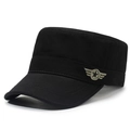 Casquette militaire noire avec broderie étoile et aile en sergé de coton premium - Noir