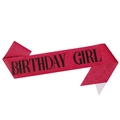 Sparkling rose pink Birthday Girl sash with glitter fabric and black elegant lettering - Rose Red Black Lettering girl