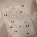 Christmas nail stickers M-819 with gold trees, red bows, and white snowflakes - Gold Festive Christmas Style (M-819)