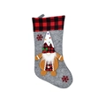 Detailed view of grey Christmas stocking with plush gnome gingerbread man character - Gray
