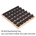 36-slot wooden earring display tray with black slots in a 6x6 matrix arrangement - 36 Slots / Black PU Leather