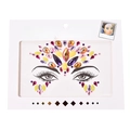Colorful rhinestone face gems with purple and yellow crystals on Party Joy card - HF-73