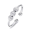 Polished stainless steel spinning bead anxiety ring with three frosted movable beads - Adjustable Open / Silver (Stainless Steel)