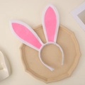 Cerchietto con orecchie di coniglio pasquale in peluche rosa e bianco per cosplay e feste - Bianco Rosa