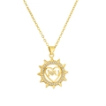 Gold sunburst necklace with heart pendant featuring I Love U engraving and clear crystals - Gold Sun Heart I Love U