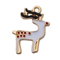 Ciondolo a forma di renna di Natale in smalto bianco e finitura dorata per gioielli - Cervo di Natale con Strass (8864) / 1 Pezzo (16x23mm)
