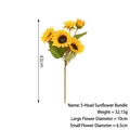 Five-head artificial sunflower bouquet in bright yellow with green leaves and 43cm height - 5-Head Sunflower Bundle