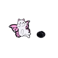 Spilla gatto bianco stile cartone animato con ali di farfalla rosa e retro in gomma - Gatto bianco prono ali rosa