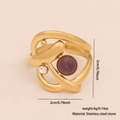 Vintage gold-plated stainless steel open ring featuring a purple stone and small crystal - Abstract Cross Curve Purple Cabochon Style (5#)