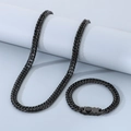 Set gioielli da uomo in acciaio al titanio nero lucido con collana e bracciale a catena - 9mm Stile A (KB184290-Z) / 21cm / Nero