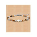 Tiger eye stone beaded bracelet with cross charm and adjustable silver-tone clasp - Cross Pendant Style / With Card / Yellow Tiger Eye