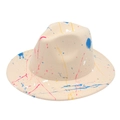 Beige fedora hat with artistic colorful paint splatter graffiti and wide brim design - M(56-58cm) / Graffiti (Beige)