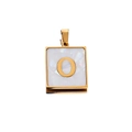 Golden square stainless steel pendant with letter O and white pearl shell inlay - Gold O