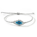 Bracelet Evil Eye tissé argent avec cordon ajustable et motif œil bleu - Argent Clair