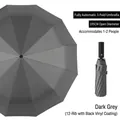 Dark grey 12-rib automatic folding umbrella with 105cm diameter and UV black coating - Black Glue Sun Rain Coating / 12 Ribs Extra Large / Gray