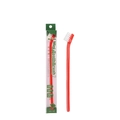 Mini pet toothbrush with red handle and angled head in green packaging for cats and dogs - Single PVC Box Packaging / Red