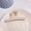 Close-up of a large pale pink shark hair clip with a gold metal spring on a ceramic plate - Jelly White - Butterfly Buckle Straight (Approx 11.3cm)