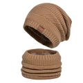 Conjunto de gorro y bufanda de punto caqui para hombre con forro polar cálido - Conjunto de 2 Piezas (Gorro + Bufanda) / Caqui