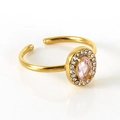 Verstelbare gouden ring van roestvrij staal met ovale roze edelsteen en zirkonia's - Roze Zirkonia