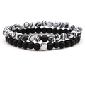 6MM black matte and white marble stone distance bracelets for couples in two-piece set - White Peacock Ore