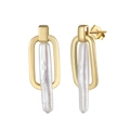Détail de boucles d'oreilles en argent 925 doré avec cadre rectangulaire et perle blanche - Perle 5*24mm (4.1g)