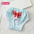 Blue Bat pattern dog physiological pants with houndstooth texture and red bow - S / Blue Houndstooth