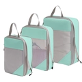 Mint green 3-piece travel compression bag set with breathable mesh and handles - Three-Piece Set / Lake Blue