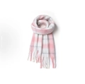 Pink and white checkered mohair scarf with soft fringe tassels in a rolled display - Fresh Pink White Plaid