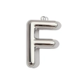 Macro shot of polished silver stainless steel hollow letter F pendant with smooth edges - Letter F / Mirror Silver